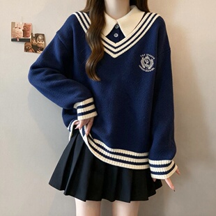学院风毛衣秋冬加厚2026新款初中生宽松12-15岁女大童针织衫上衣