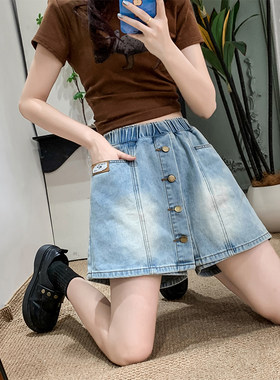 裙裤夏季短款初中生女大童韩版设计感胖妹妹加肥加大码松紧腰短裤