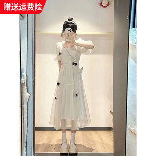 裙子女大童夏季初中学生高级感洋气长裙夏天韩系泡泡袖网纱连衣裙