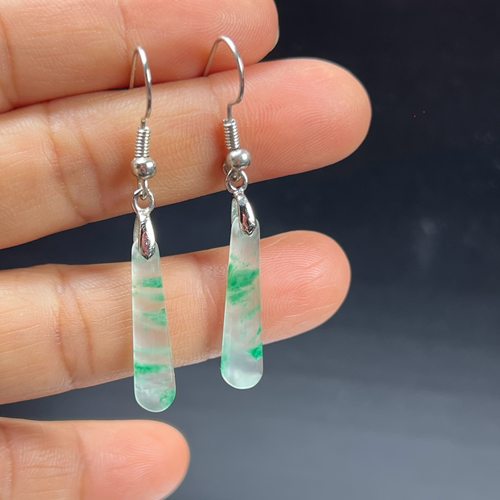 纯天然真玉耳环高冰飘非洲翠玉玉石耳坠长条玉石耳环正品送礼