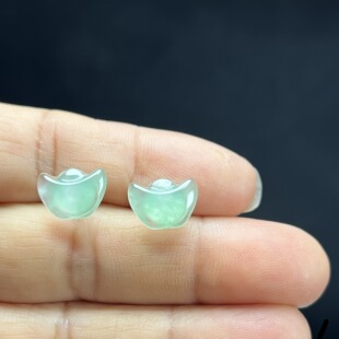 天然玉石精品珠宝高冰飘翠绿色元 宝非洲翠玉耳钉耳环洋气百搭