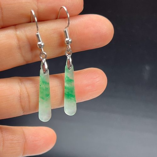 纯天然真玉耳环高冰飘翠绿色非洲翠玉玉石耳坠玉石耳环正品送礼