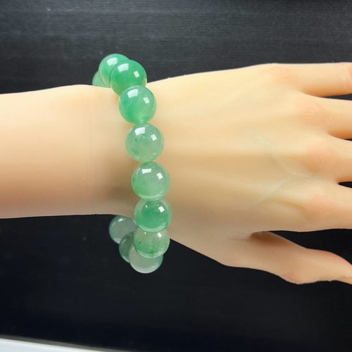 天然玉石精品珠宝冰飘翠绿色非洲翠玉佛珠15mm手串手链送礼