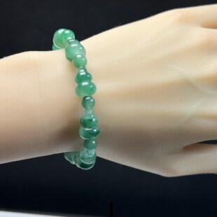 纯天然玉石正品 高冰飘蓝绿色非洲翠玉葫芦手串手链手饰送礼