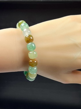 天然玉石精品珠宝高冰飘黄加绿非洲翠玉老型珠10mm手串手链正品