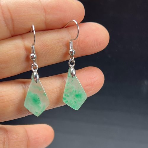 纯天然真玉耳环高冰飘翠绿色非洲翠玉玉石耳坠玉石耳环正品送礼