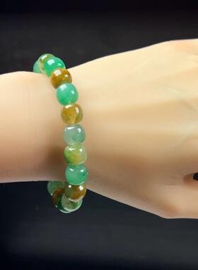 天然玉石精品珠宝高冰飘黄加绿非洲翠玉老型珠10mm手串手链正品