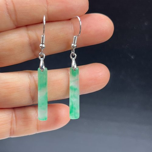 纯天然真玉耳环高冰飘非洲翠玉玉石耳坠长条玉石耳环正品送礼