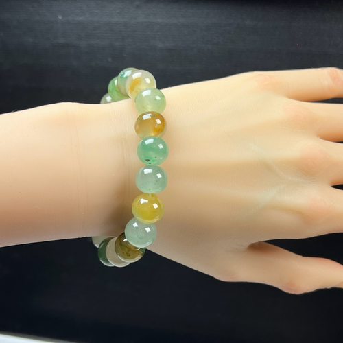 天然玉石精品珠宝冰飘翠绿色非洲翠玉苹果珠12mm手串多宝手链送礼