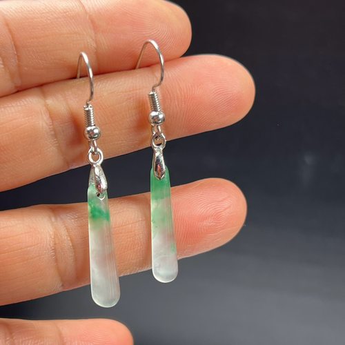 纯天然真玉耳环高冰飘翠绿色非洲翠玉玉石耳坠玉石耳环正品送礼