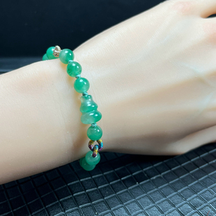 新款 天然玉石精品珠宝高冰飘翠绿非洲翠玉葫芦手链手工编织送礼