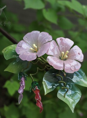 发簪热缩片古风牵牛花木簪