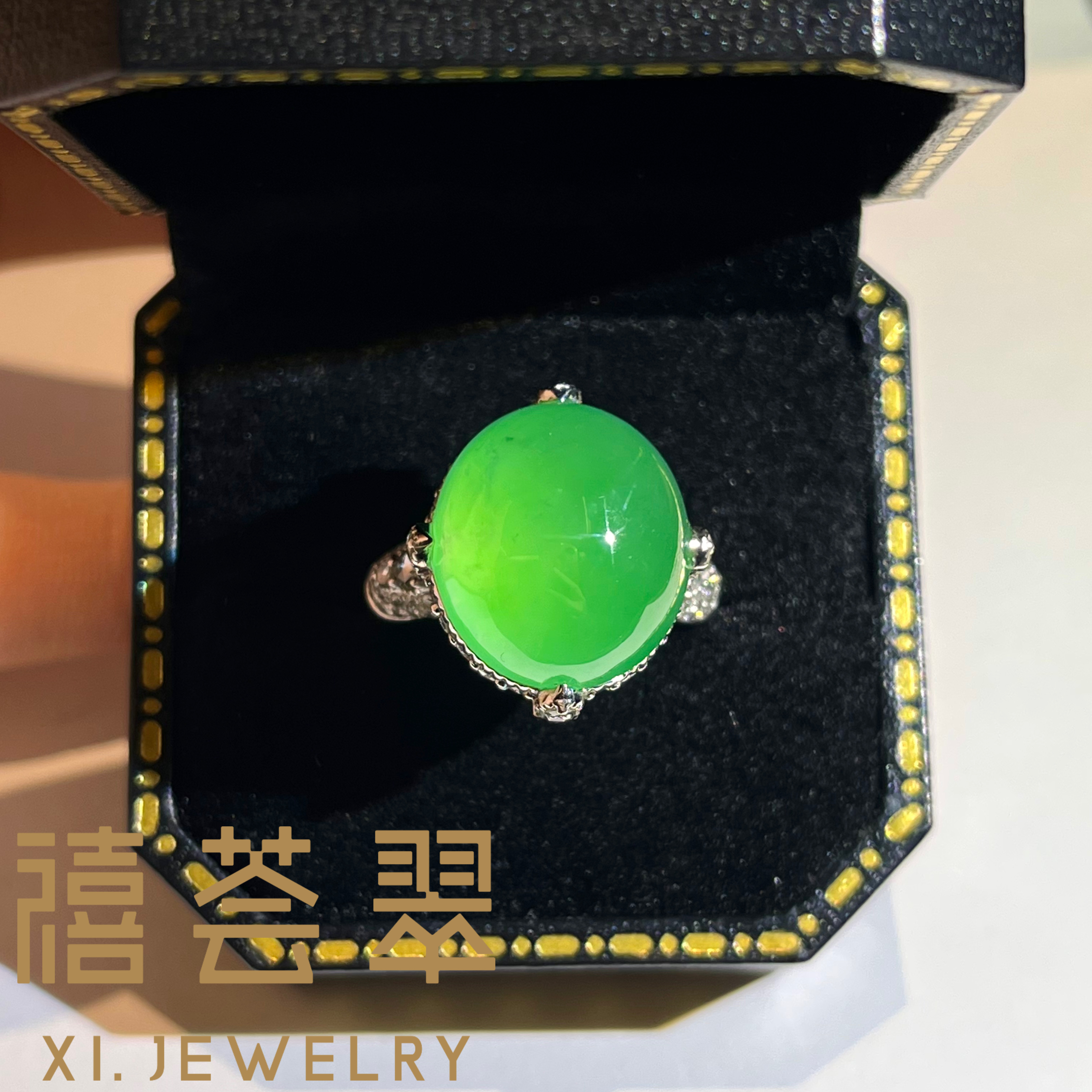 【禧荟翠】玻璃种蛋面戒指钻石镶嵌天然缅甸A货翡翠,珠宝/钻石/翡翠,戒指/指环,淘宝优惠券,粉丝福利购,淘宝优惠卷