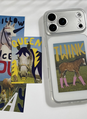 马年创意ins风小众放夹手机壳后面的装饰小卡片diy手机壳适用于苹果17promax防摔15透明14个性iPhone16软壳