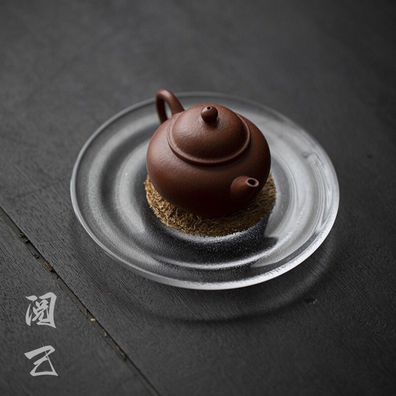 阅己器物 玻璃冷纹壶承 日式玻璃锤纹干泡盘 功夫茶具茶道配件