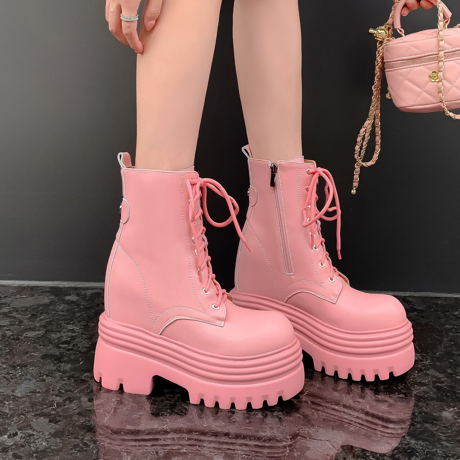 12cm隐形内增高马丁靴女春秋单靴真皮厚底小个矮子14公分高跟短靴,女鞋,马丁靴,淘宝优惠券,粉丝福利购,淘宝优惠卷