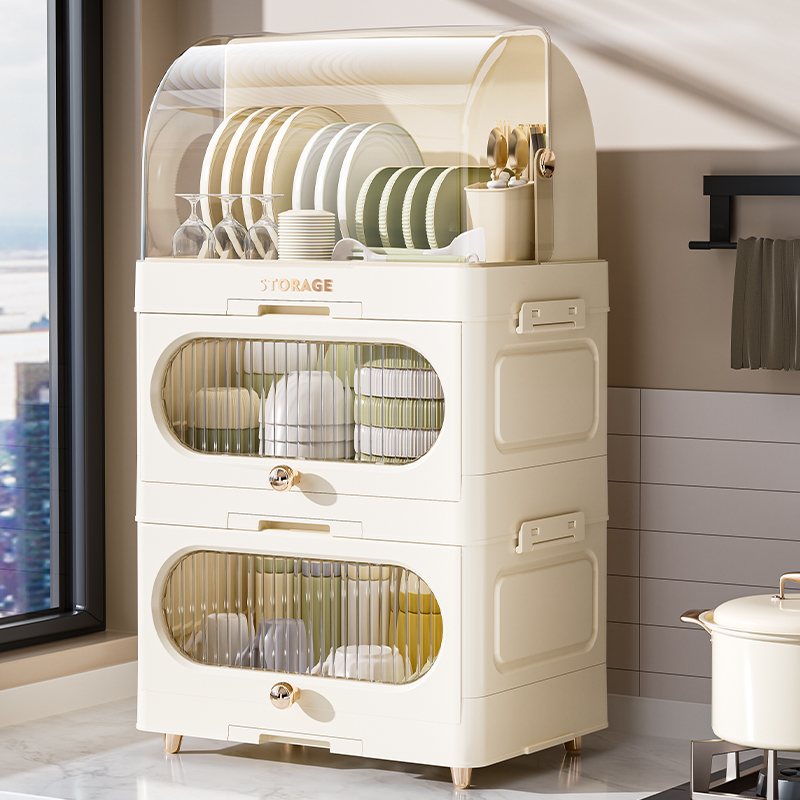 碗碟收纳架家用厨房多层盘子收纳架放餐具带盖沥水置物架塑料碗柜