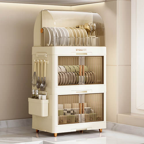 碗筷收纳盒家用双层带盖厨房放餐具碗盘碗碟架沥水多层碗柜置物架