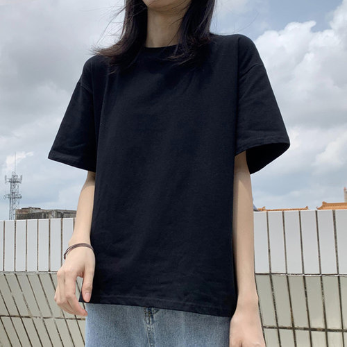 纯棉夏装短袖黑色宽松显瘦
