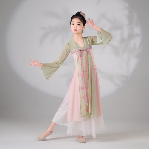 儿童古典舞蹈服中国舞身韵练功服纱衣女童民族舞扇子舞渐变演出服