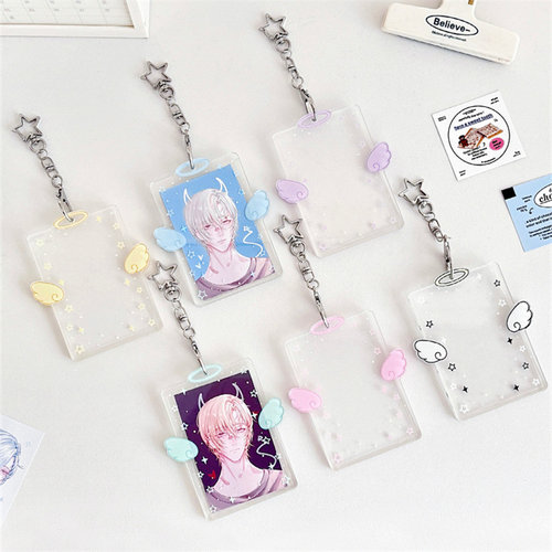 ins风原创天使翅膀星星卡套3寸小卡亚克力硬卡夹证件照片收纳挂件