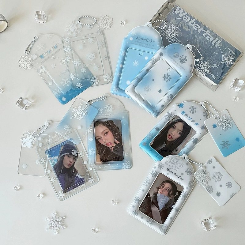 ins风少女PVC透明雪花三寸卡套追星小卡展示挂件卡套学生校园卡包