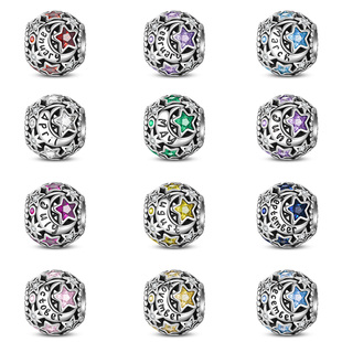 生辰石系列串珠手工DIY潘家手链珠子吊饰吊坠银饰配件锆石精致