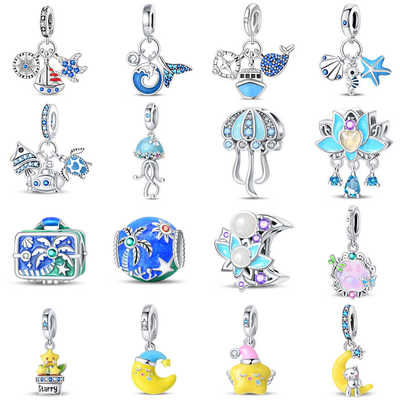 原创蓝色beads串珠手链DIY吊饰