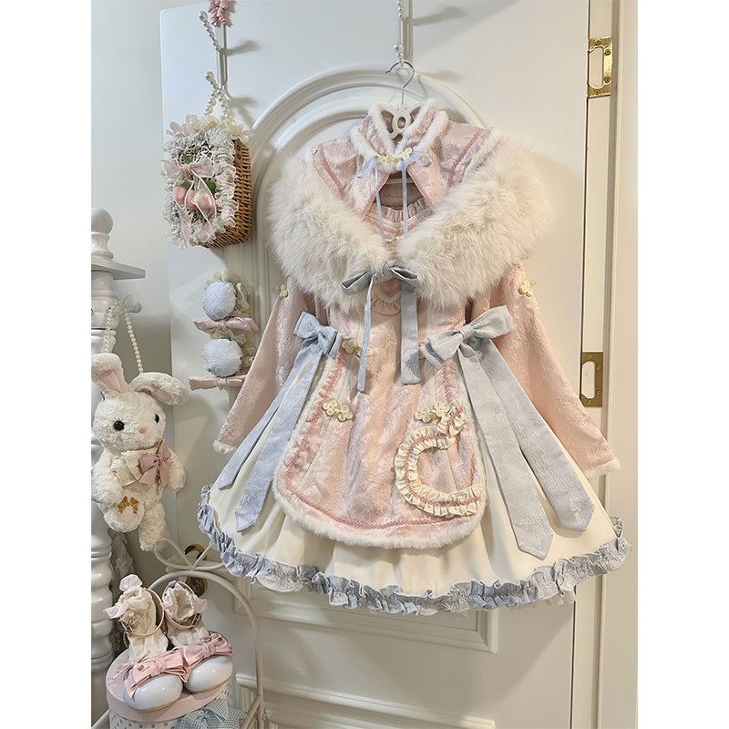 新中式国风可爱斗篷披肩lolita裙蝴蝶结收腰两件套洛丽塔可爱甜美