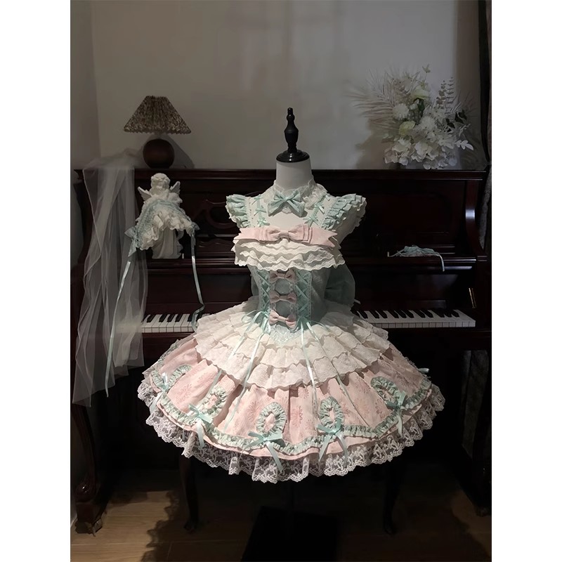 薄荷绿芭蕾风可爱Lolita裙洋装jsk蝴蝶结拖尾洛丽塔公主裙洋装