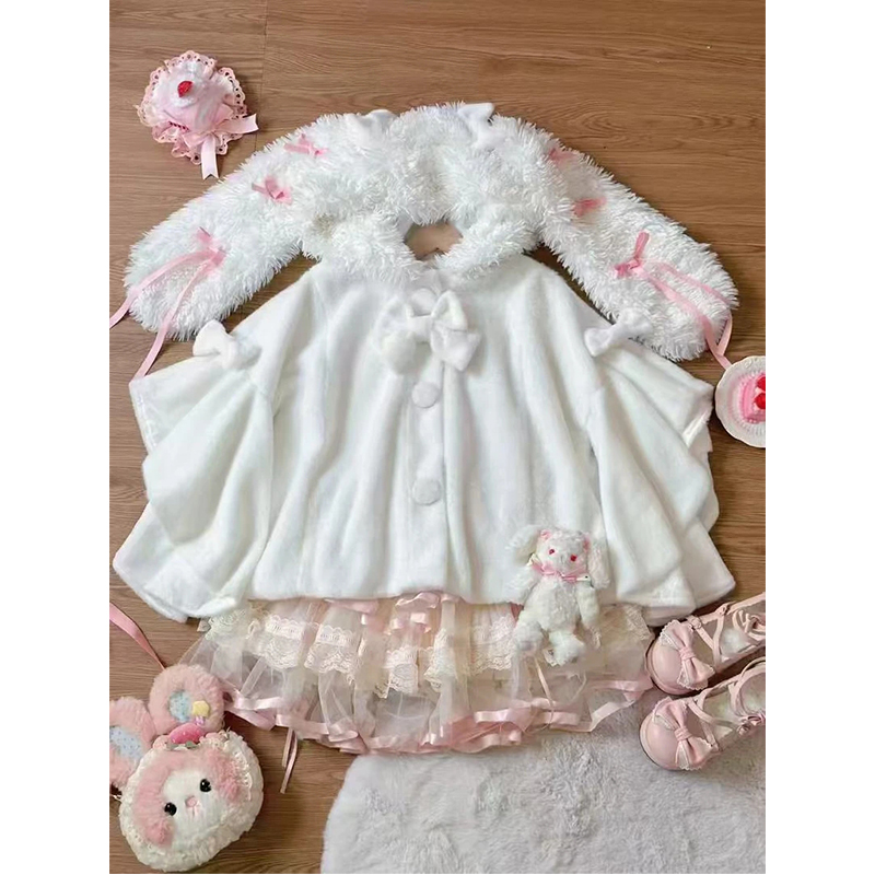 可爱甜美lolita外套超大兔耳朵短款斗篷外套小个子女洛丽塔秋冬