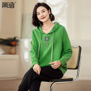 连帽卫衣女2023秋冬新款简涵大码女装加肥加大宽松长袖胖mm上衣