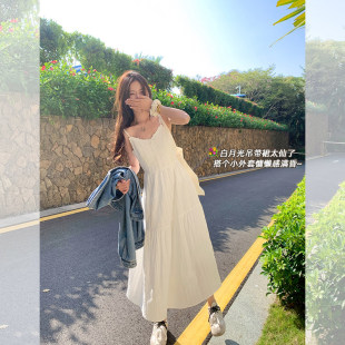 曾小咸 初恋感白色吊带裙女夏季海边度假穿搭小白裙洋装长裙子