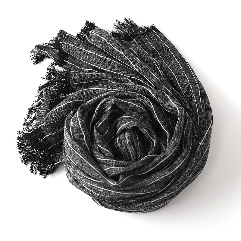 条纹围巾男士春秋冬季脖套复古文艺薄款黑色围脖学生时尚洋气潮