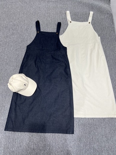 2026夏新款 双色面料背带裙宽松显瘦气质百搭裙子长度 女装