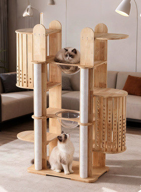实木猫咪爬架宠物用品豪华猫窝树猫抓板柱加大工厂外贸