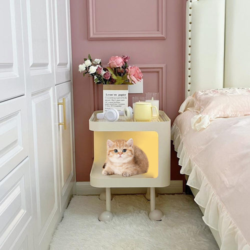 中小型人宠共用宠物猫窝床头柜沙发边几奶油风茶几狗窝卧室猫柜子