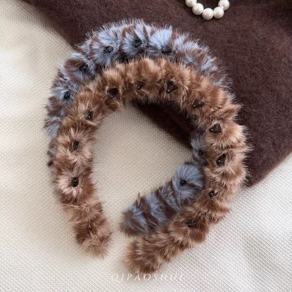 复古豹纹毛绒发箍女款高级感带