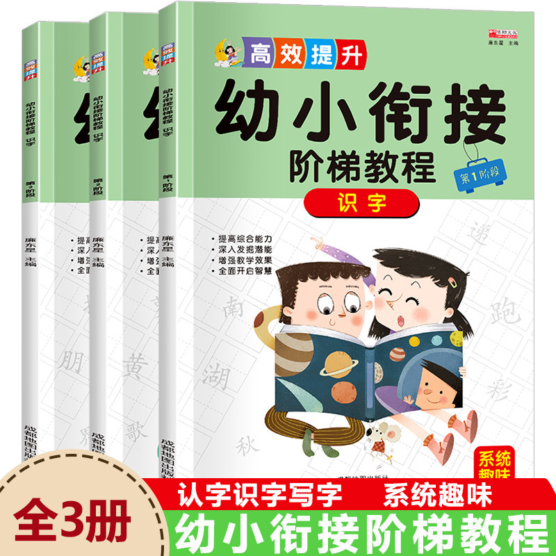 幼小衔接阶梯教程识字全3册幼儿认字大王教材幼小衔接阅读与识字幼升小儿童识字书早教学前班升一年级读书绘本启蒙早教书籍3-6岁