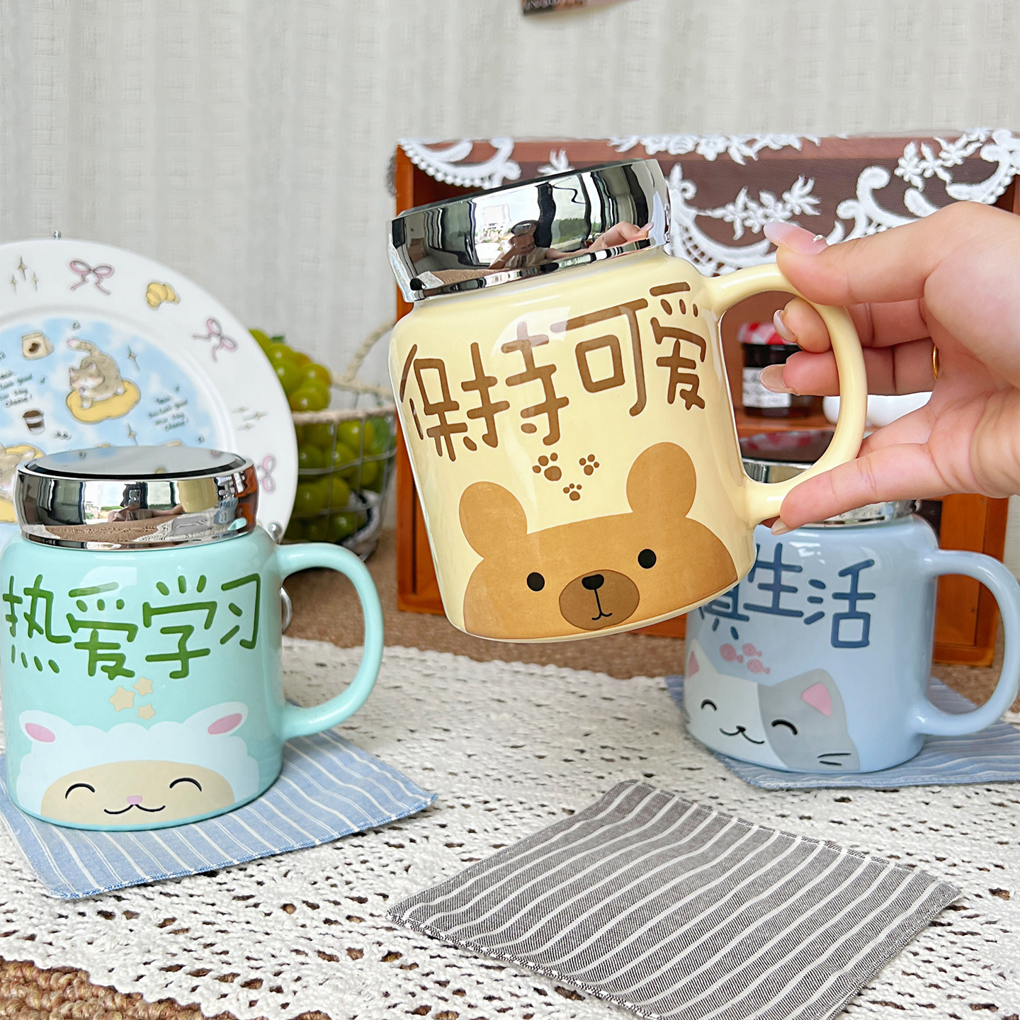 带镜子盖=喝水密封马克杯