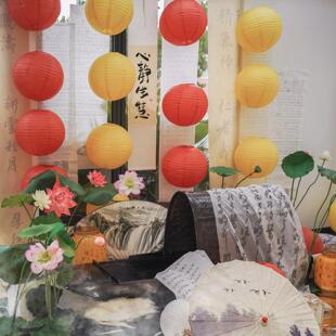 古风纸灯笼幼儿园秋天环创装饰商场店铺秋季中式布景国风灯笼挂饰