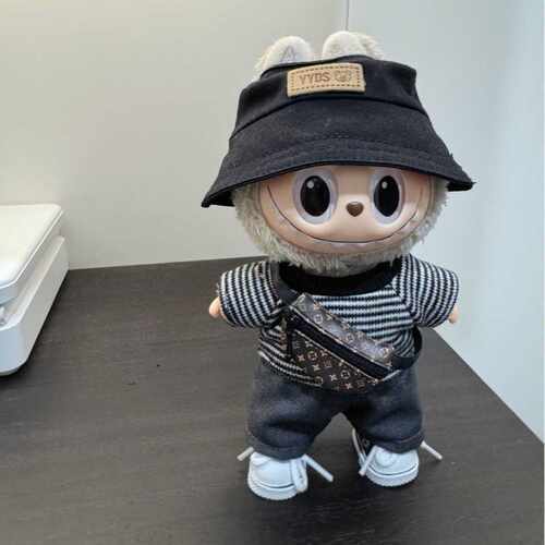 labubu一二三代拉布布娃衣17cm衣服条纹渔夫帽套装搪胶娃衣不含娃