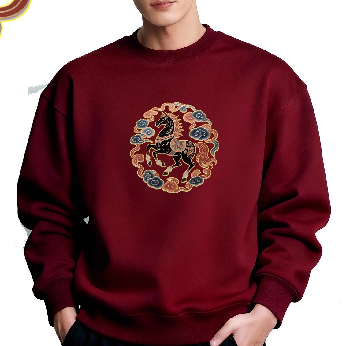 本命年红色卫衣马年新年上衣潮流加绒加厚圆领长袖打底衫秋冬男女