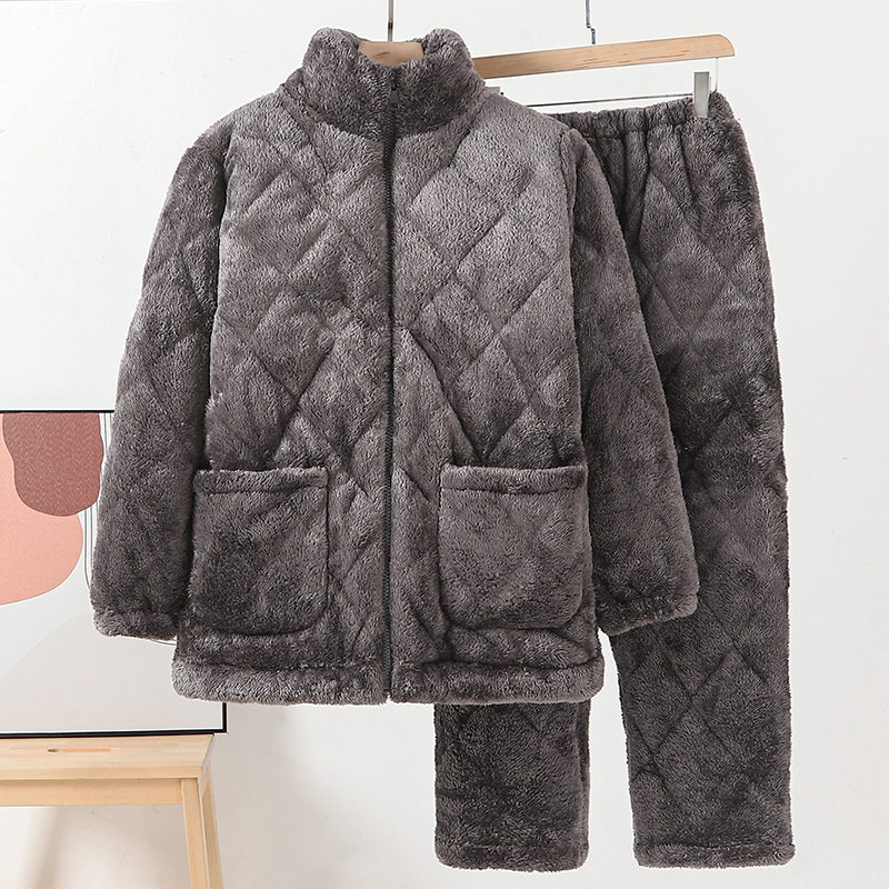 睡衣男士法兰绒秋冬拉链