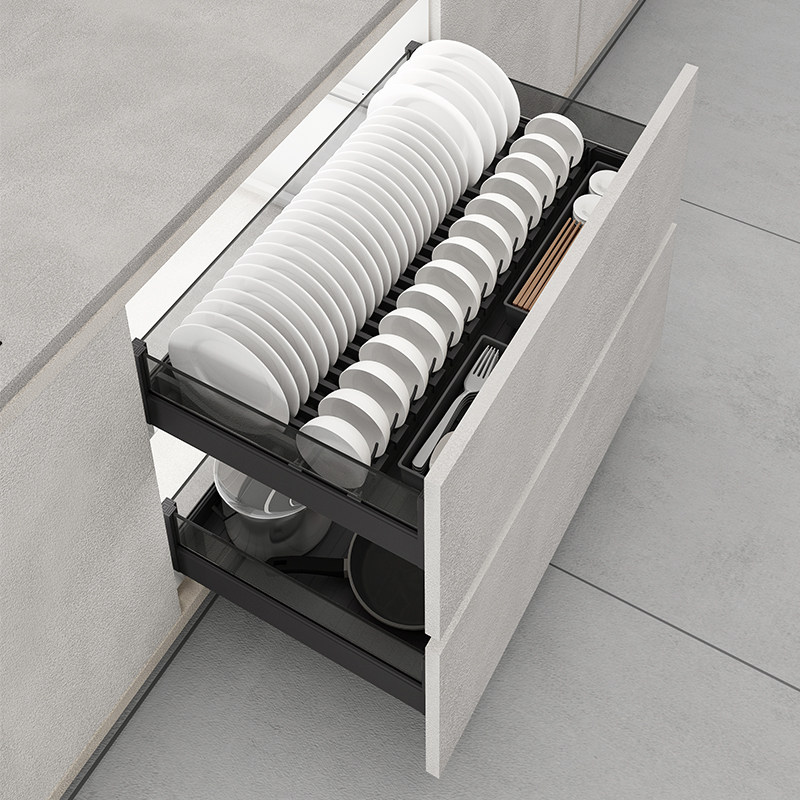 厨房橱柜全铝抽屉式拉篮进口百隆轨道三边碗篮四边锅碗篮碗碟拉篮