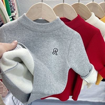 女童加绒毛衣冬装新款儿童加厚一体绒针织衫女宝宝打底衫保暖上衣