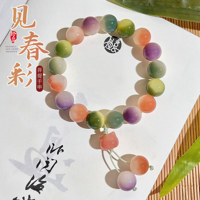 天然菩提手串女猫头手持吊坠款圆