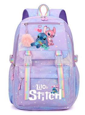 星际宝贝stitch史迪仔学生书包大容量双肩包彩虹印花卡通户外背包