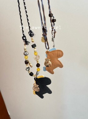 2026新款马上有钱编绳项链小众设计感彩色串珠长款毛衣链时尚配饰