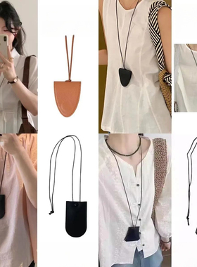 迷你皮质多功能百搭黑色挂绳项链墨镜夹简约穿搭配饰装饰帽子夹女